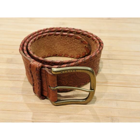 Ralph Lauren Tan Brown Floral Embossed Genuine Leather Belt Women’s Size M ? main image 9